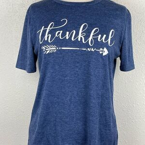 EUC Unbranded Womens Thankful Blue Short Sleeve Shirt Size M
